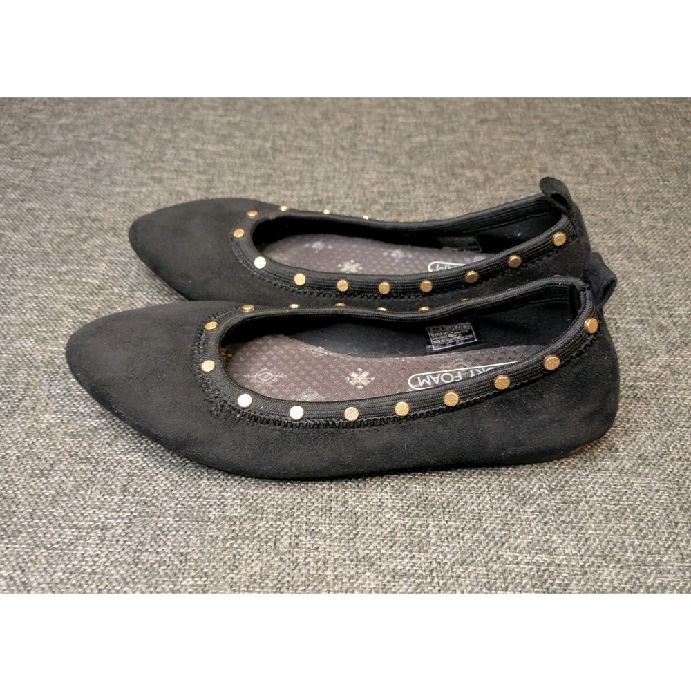 Skechers Womens Shoes Sz 6 Black Suede Studded Comfort Pointy Flats Slip On
